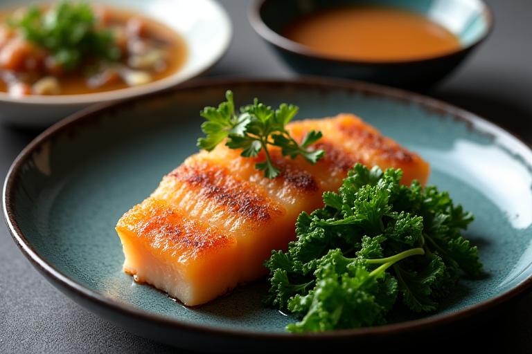Plated set of Ginger Pork Shogayaki, Spinach Gomae, and Clear Soup